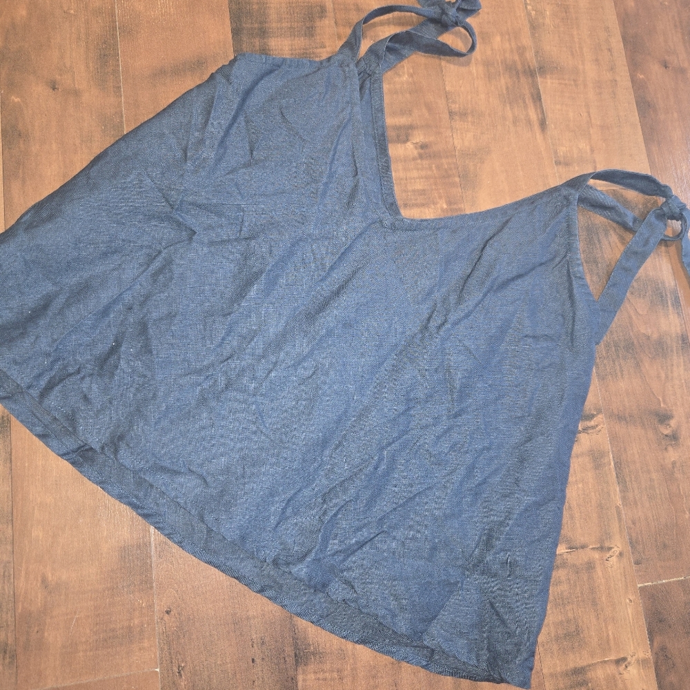 MIKOH Navy Blue 100% Linen Tie Sleeve Tank Top Medium Luxury
